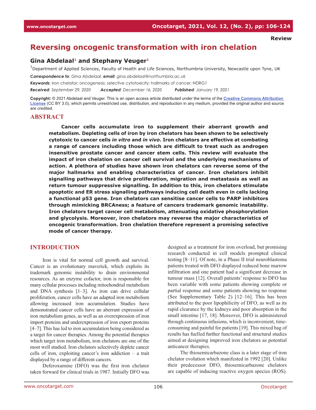 Reversing Oncogenic Transformation with Iron Chelation