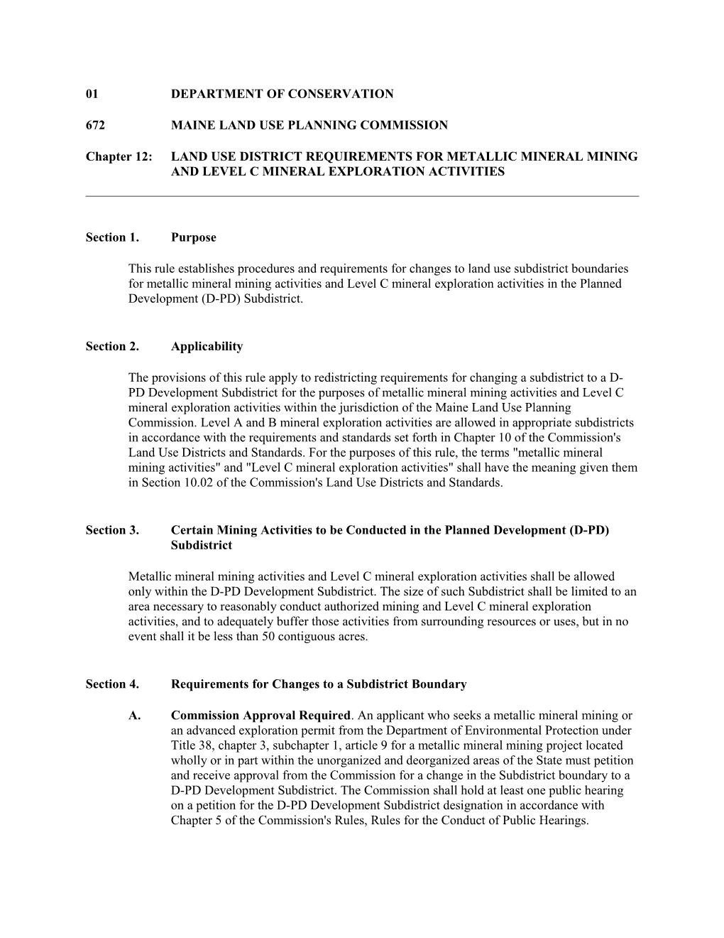 Chapter 12 Land Use District Requirements for Metallic Mineral