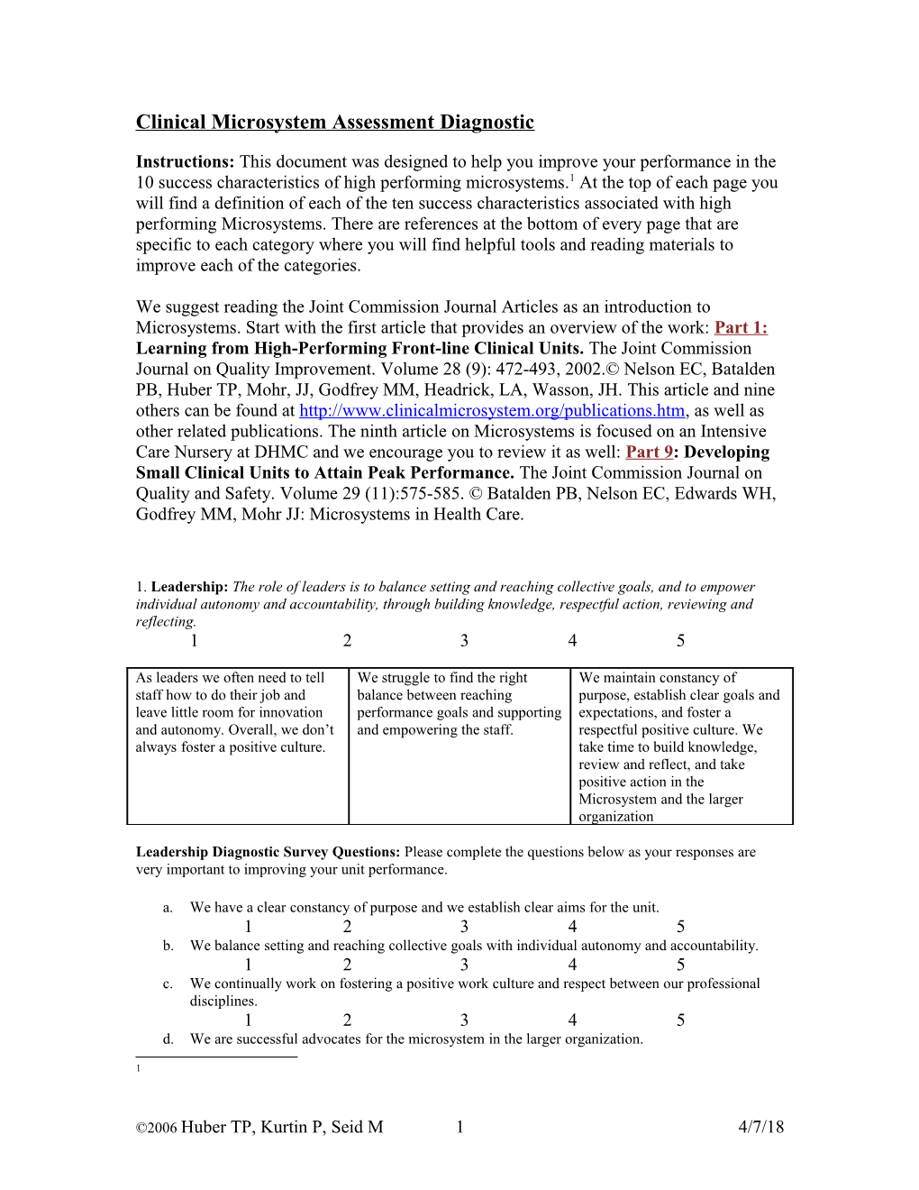 Clinical Microsystem Assessment Tool