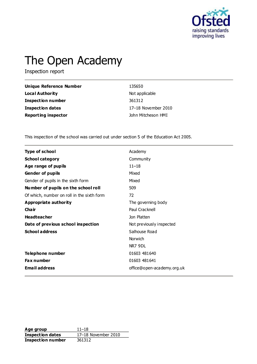 The Open Academy Inspection Report