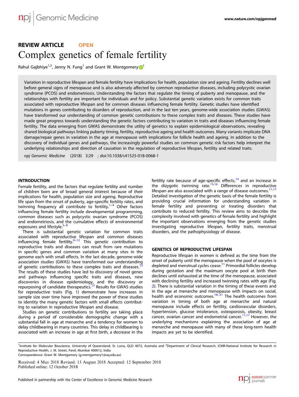 Complex Genetics of Female Fertility