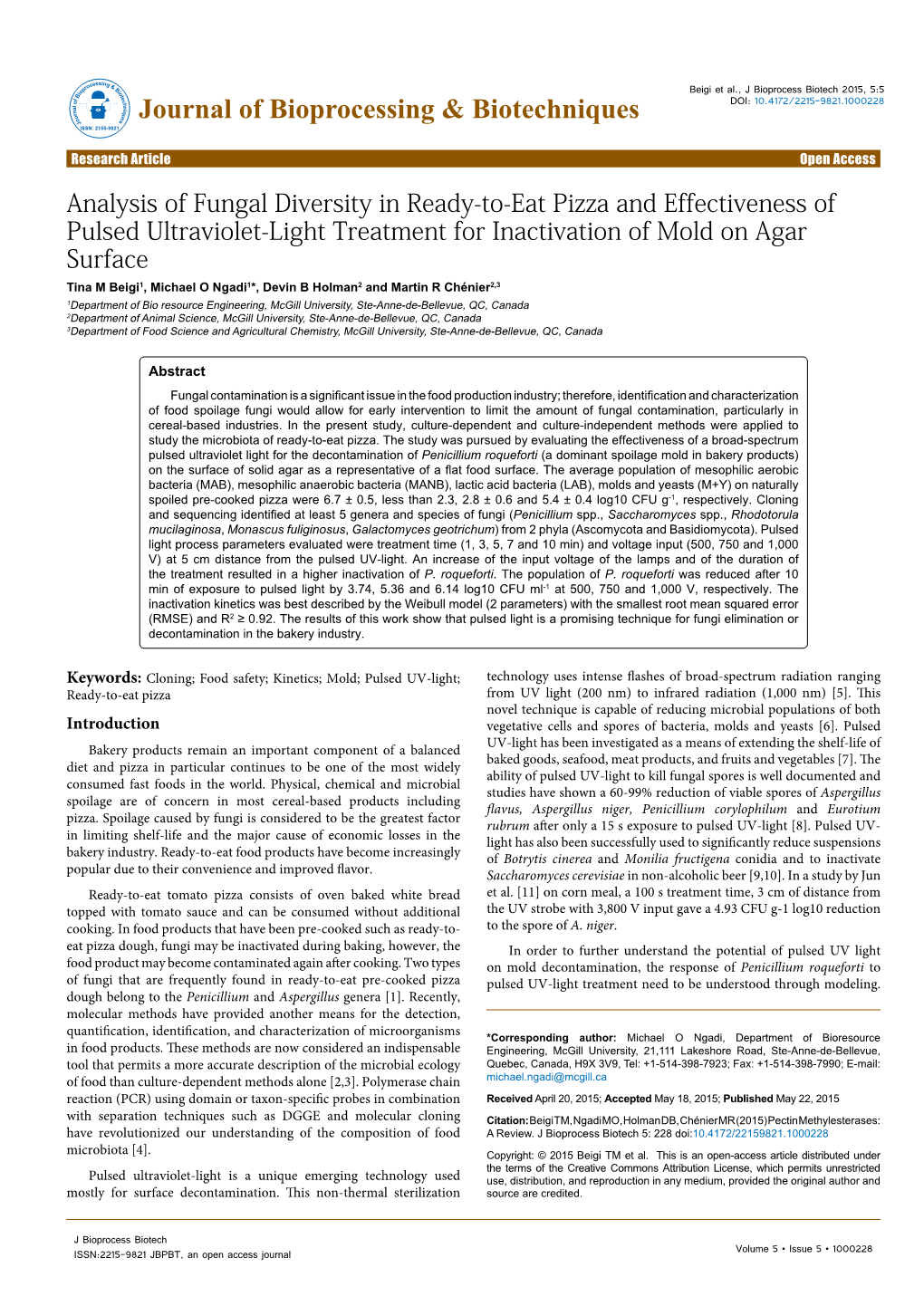 Analysis of Fungal Diversity in Ready-To-Eat Pizza And