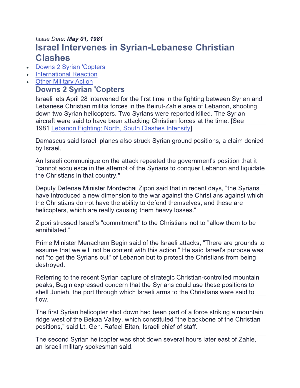 Israel Intervenes in Syrian-Lebanese Christian Clashes