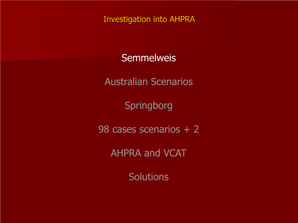Semmelweis Australian Scenarios Springborg 98 Cases Scenarios + 2