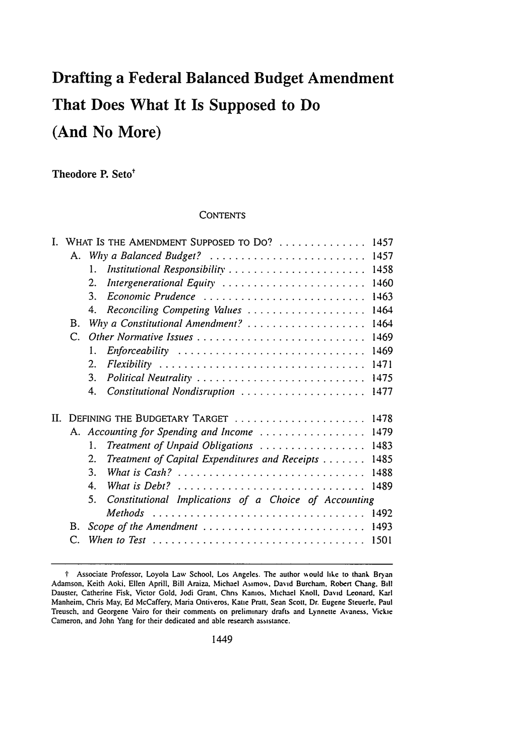 Drafting a Federal Balanced Budget Amendment That Does What It Is Supposed to Do (And No More)