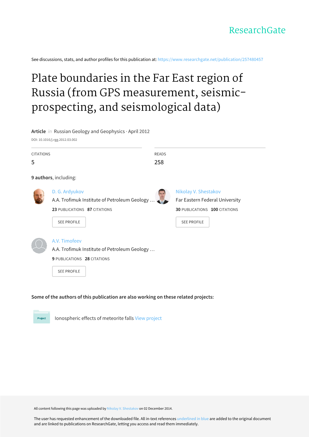 Plate Boundaries in the Far East Region of Russia (From GPS Measurement, Seismic- Prospecting, and Seismological Data)