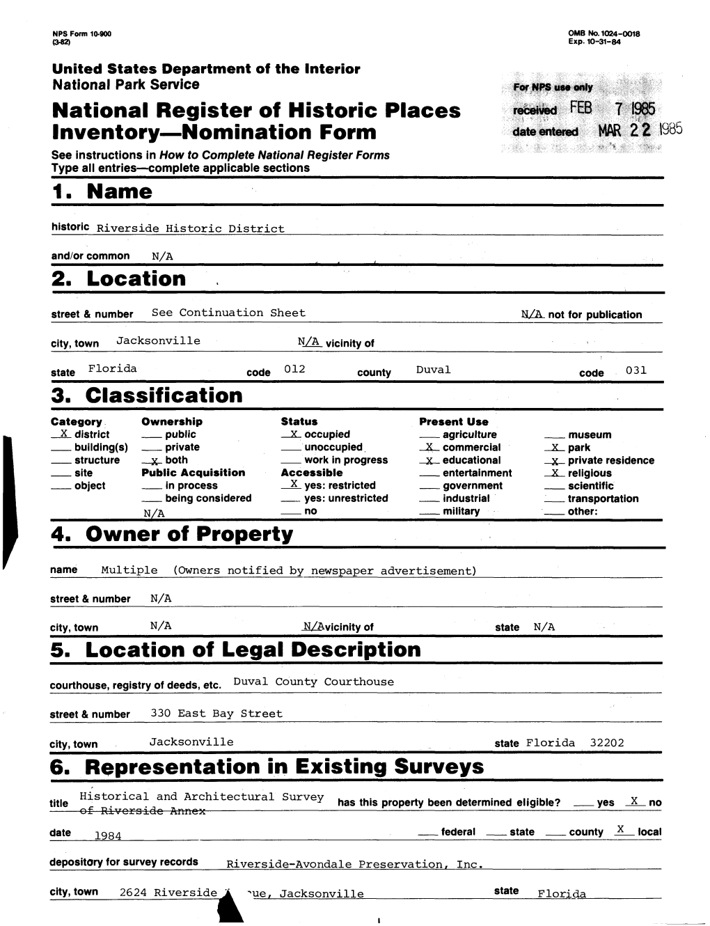 National Register of Historic Places Inventory—Nomination Form 1