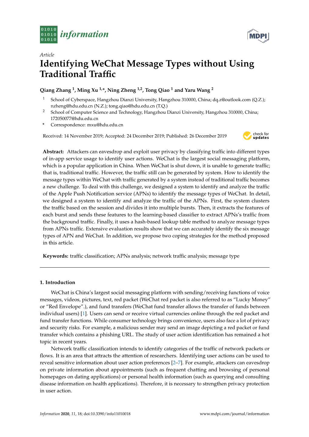 Identifying Wechat Message Types Without Using Traditional Traffic