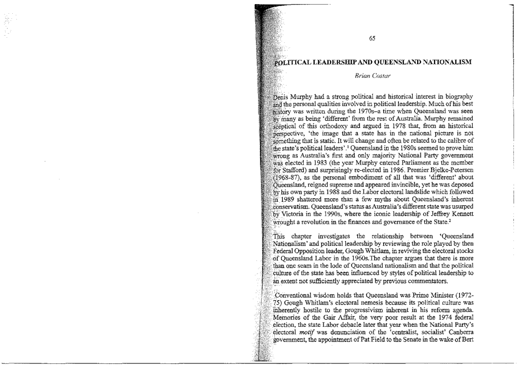 Ius Murphy Had a Strong Political and Historical Interest in Biography the Personal Qualities Involved in Political Leadership