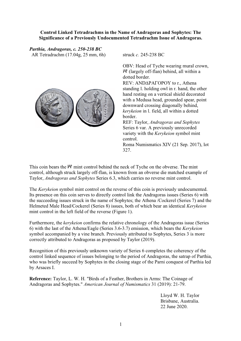 Control Linked Andragoras and Sophytes Tetradrachms.Pdf