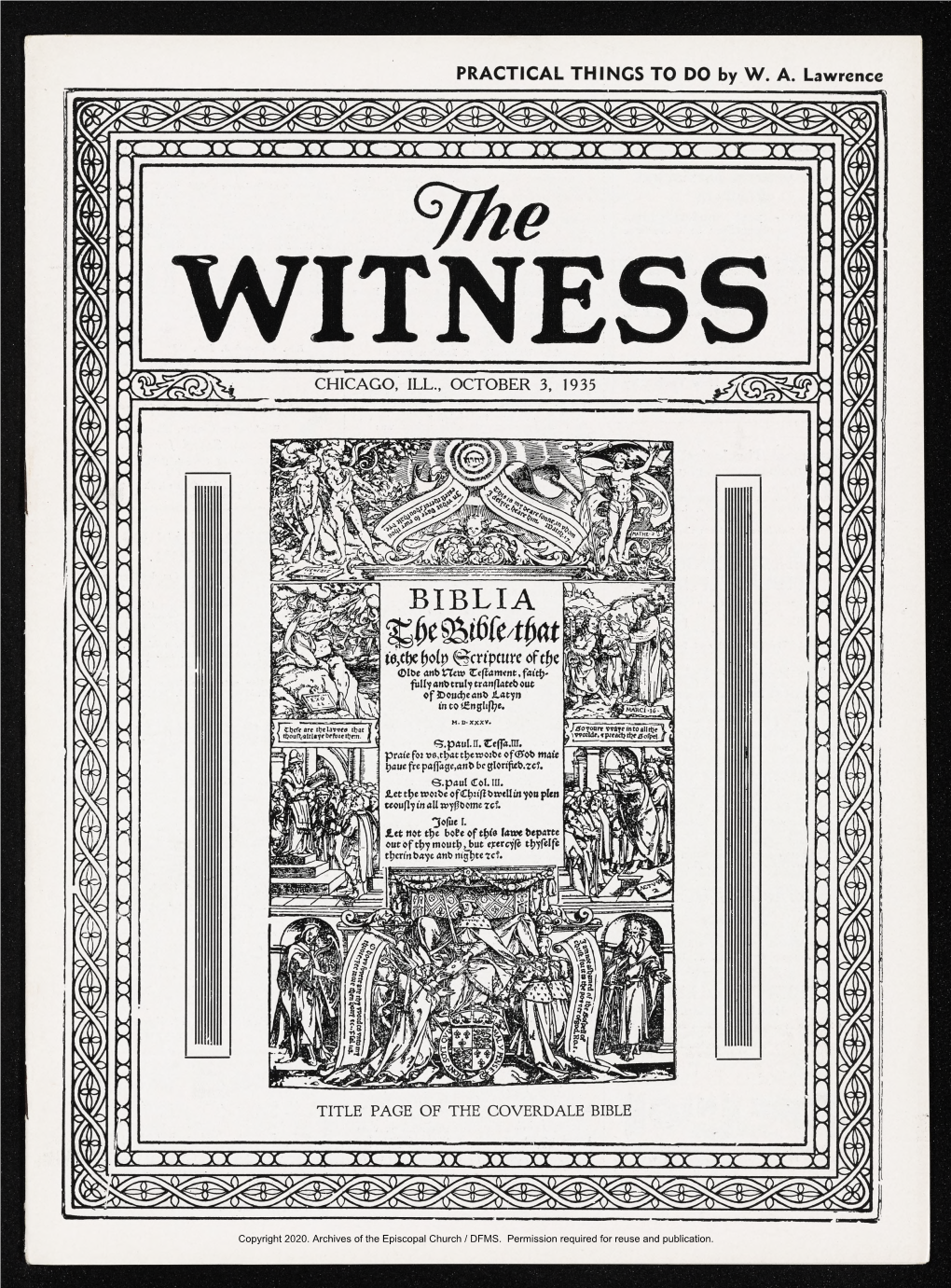 1935 the Witness, Vol. 20, No. 3. October 3, 1935