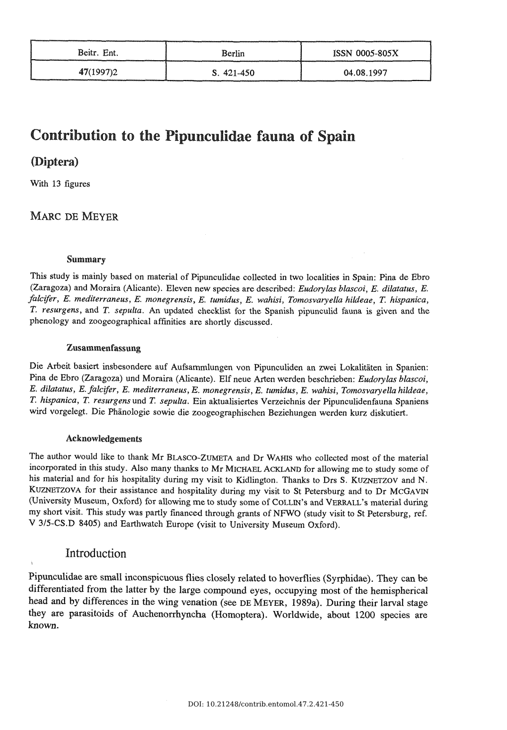 Contribution to the Pipunculidae Fauna of Spain (Diptera)