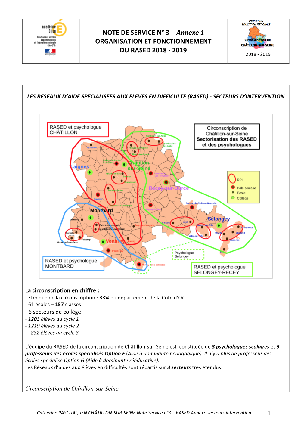 NOTE DE SERVICE N° 3 - Annexe 1 ORGANISATION ET FONCTIONNEMENT DU RASED 2018 - 2019 2018 - 2019