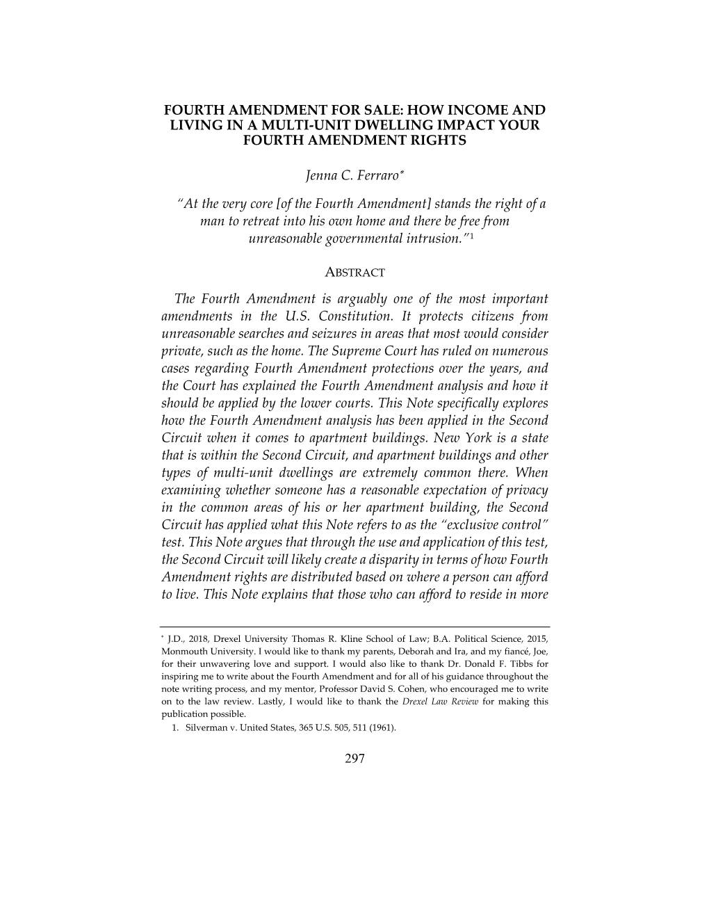 Fourth Amendment for Sale: How Income and Living in a Multi-Unit Dwelling Impact Your Fourth Amendment Rights