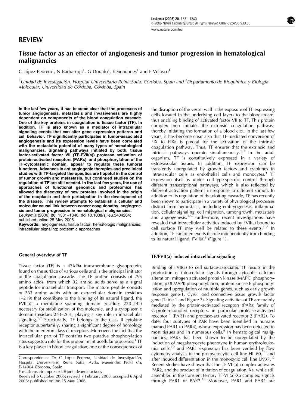 REVIEW Tissue Factor As an Effector of Angiogenesis and Tumor Progression in Hematological Malignancies