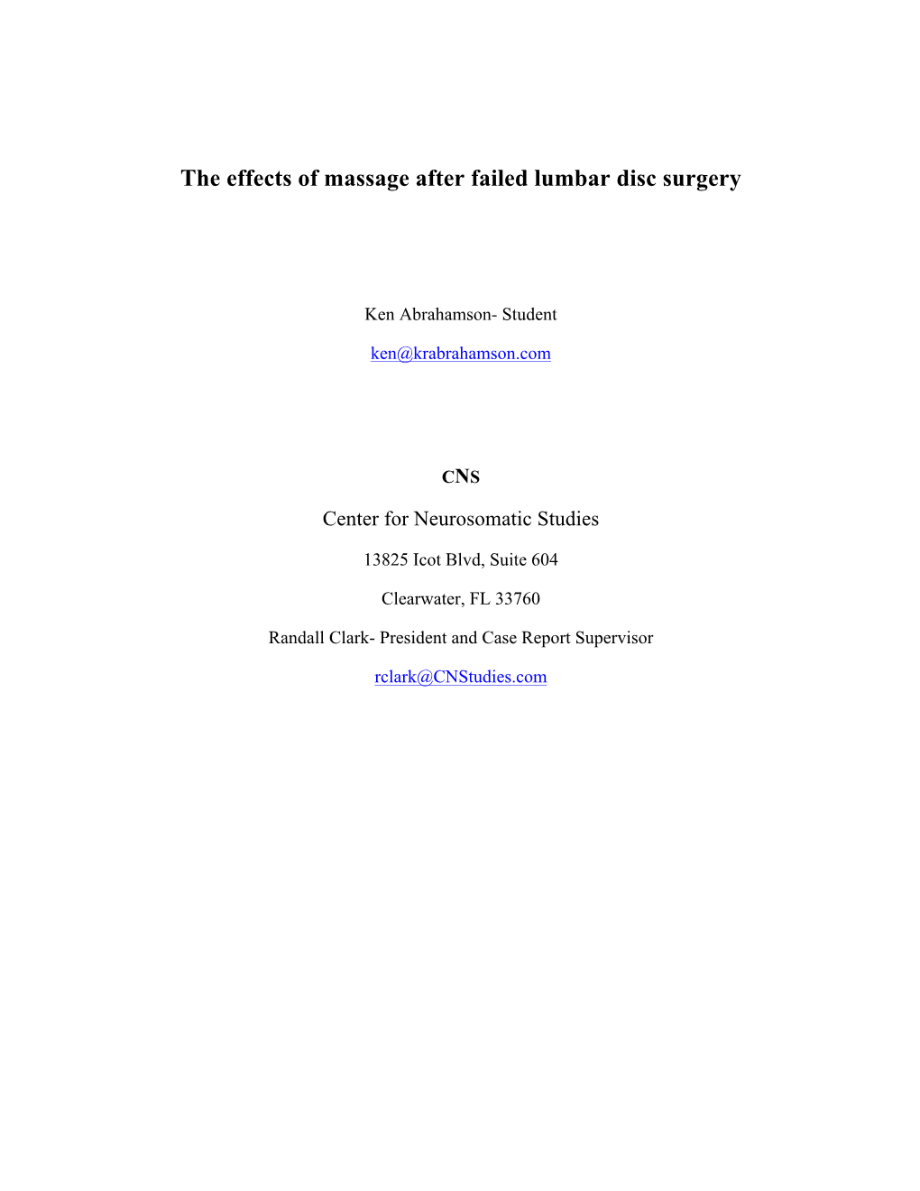 The Effects of Massage After Failed Lumbar Disc Surgery