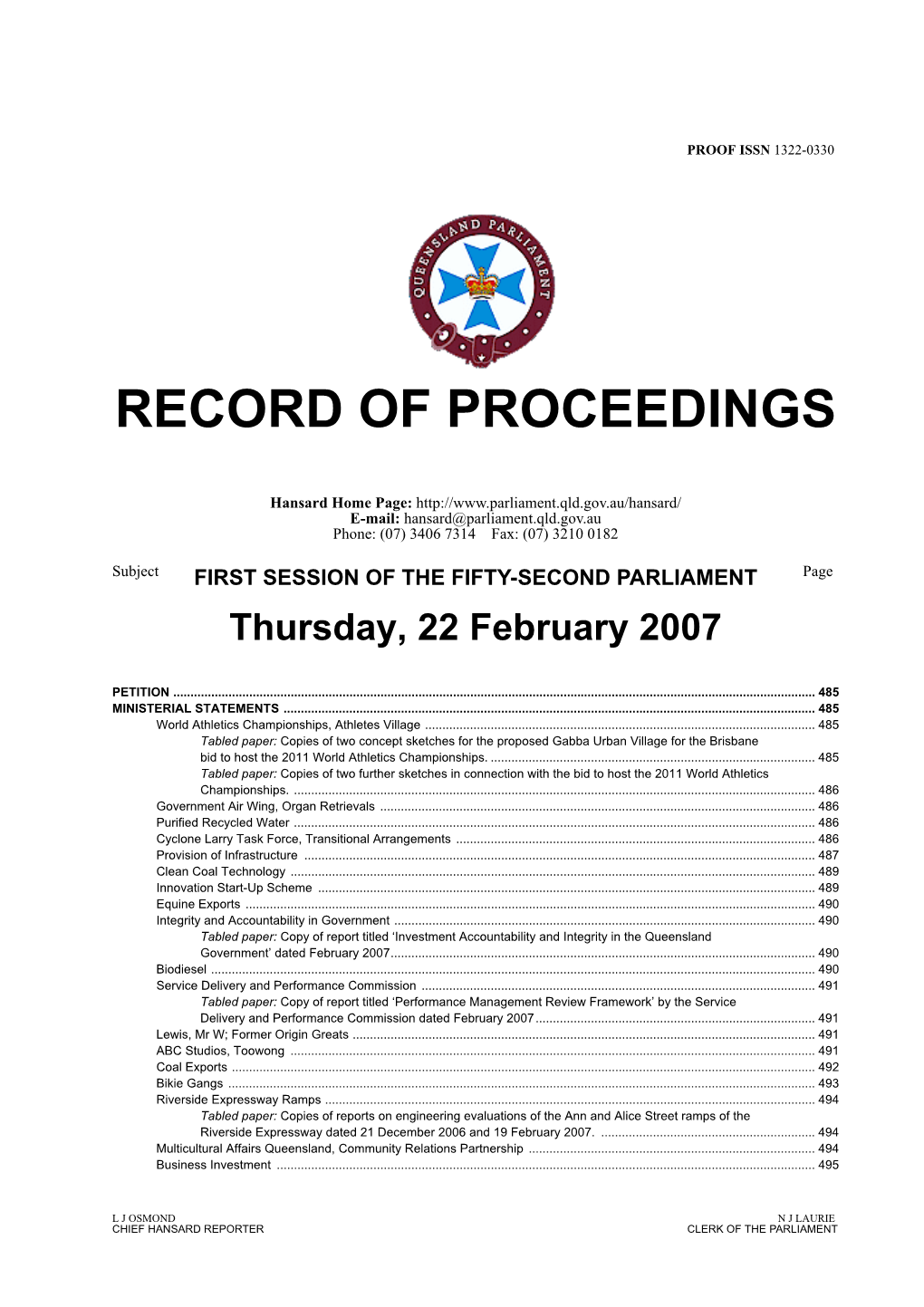 Record of Proceedings