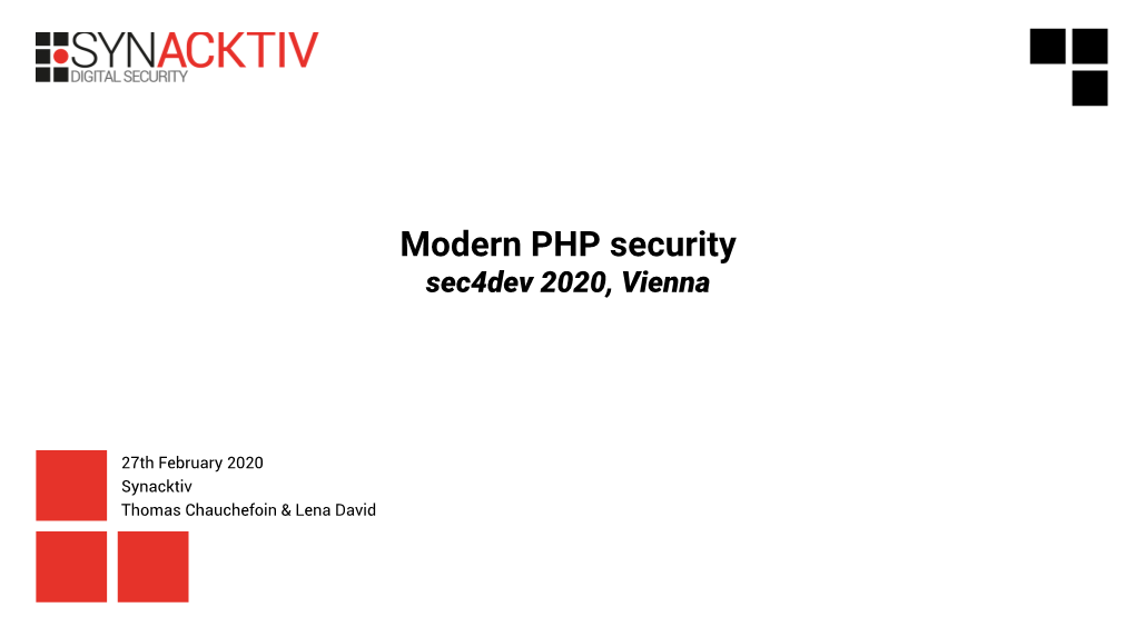 Modern PHP Security Sec4dev 2020, Vienna