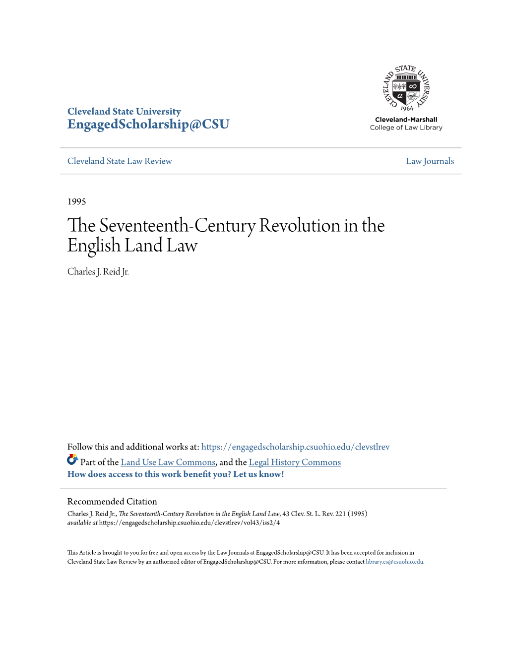 The Seventeenth-Century Revolution in the English Land Law, 43 Clev