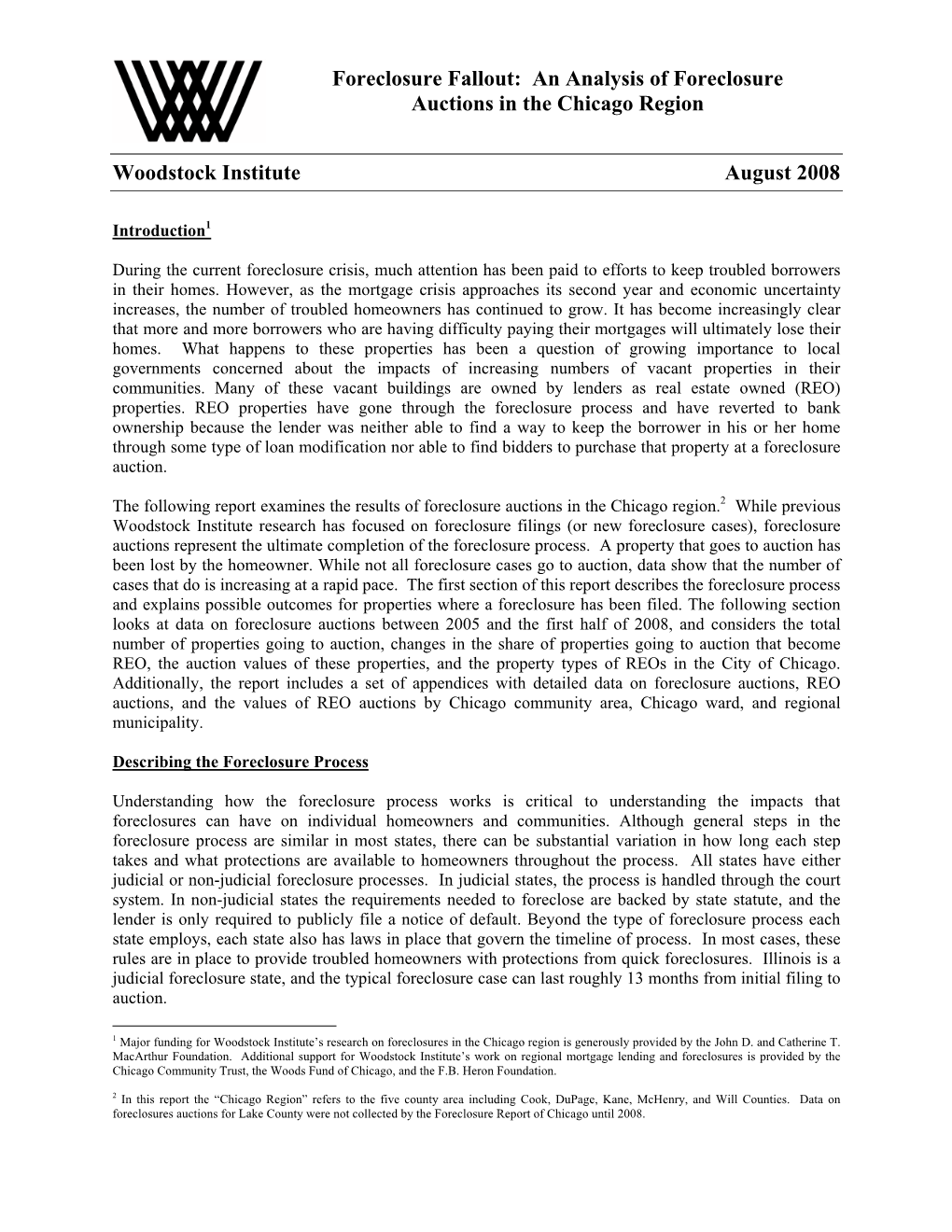 An Analysis of Foreclosure Auctions in the Chicago Region