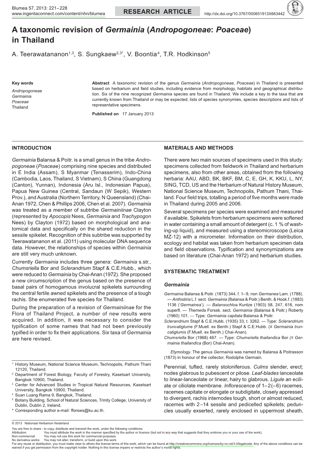 A Taxonomic Revision of &lt;I&gt;Germainia&lt;/I&gt;