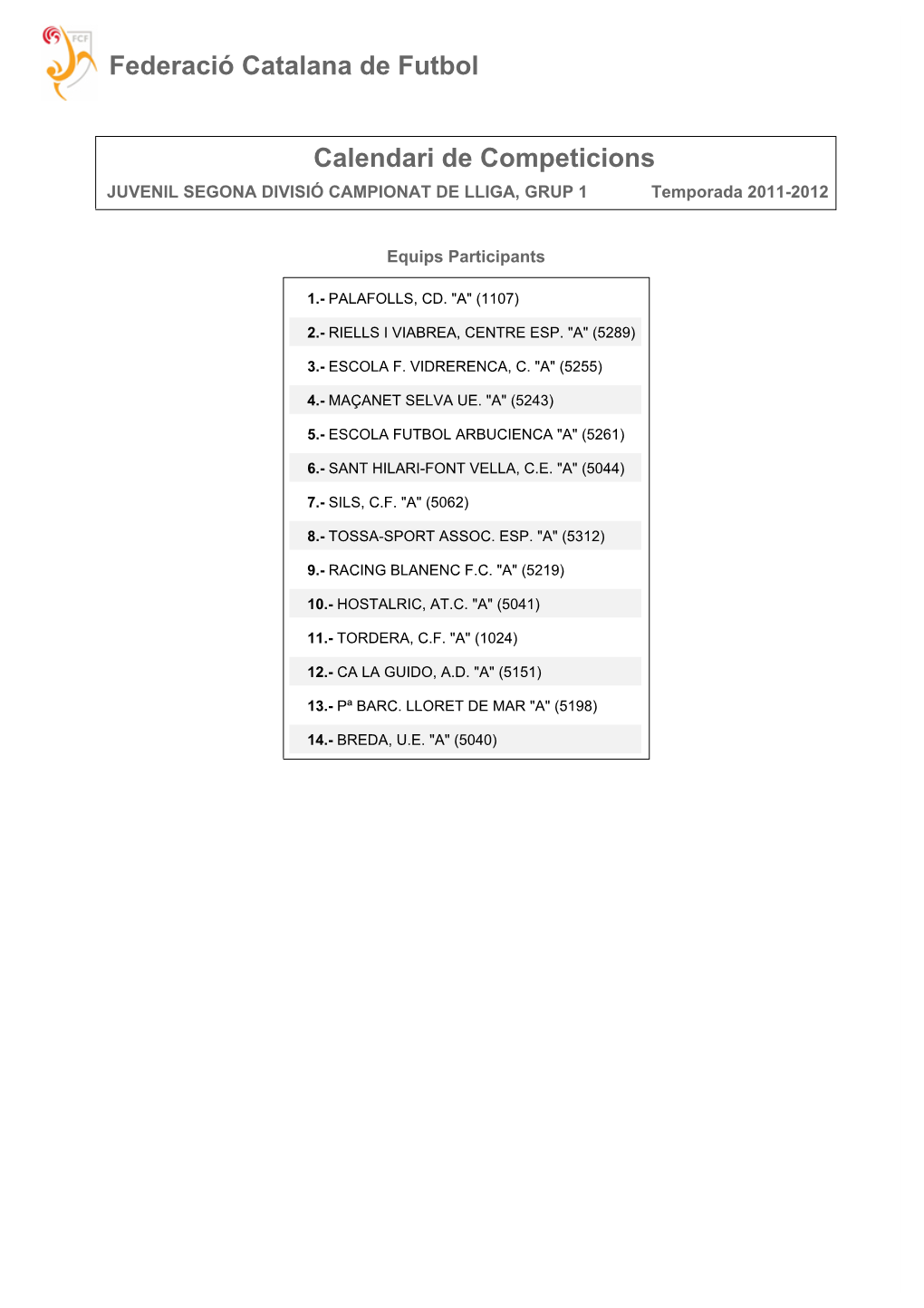 Calendari De Competició