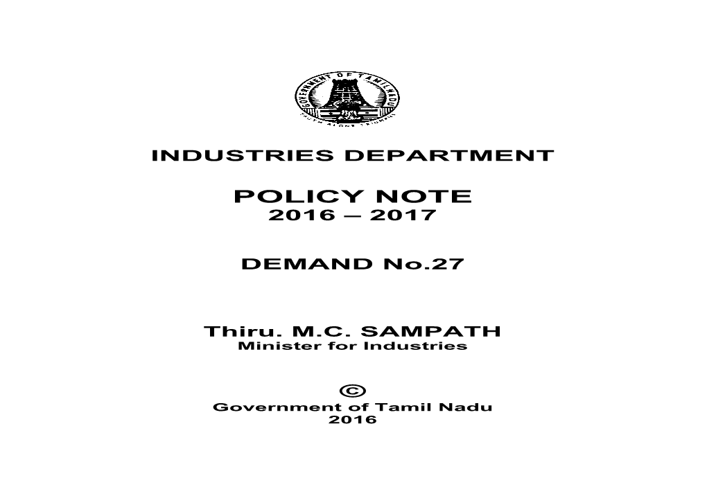Industries Department Policy Note 2016 – 2017 Contents