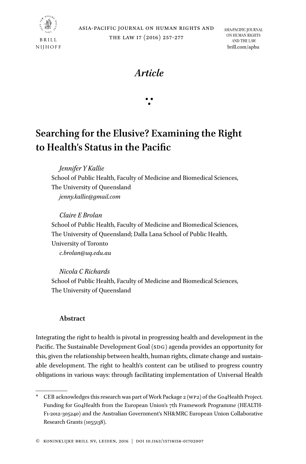 Examining the Right to Health's Status in the Pacific