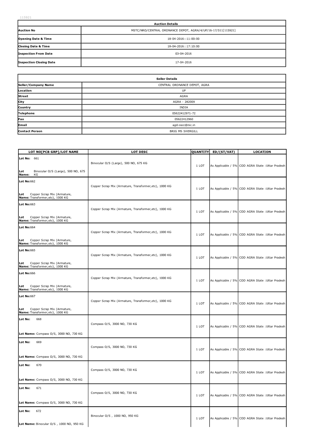 Auction Details Seller Details