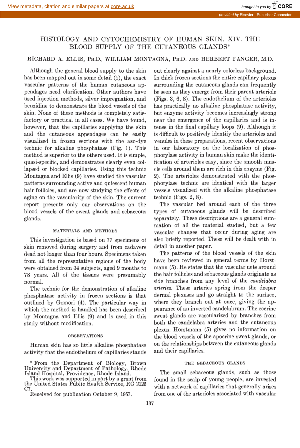 Histology and Cytochemistry of Human Skin. Xiv. the Blood Supply of the Cutaneous Glands* Richard A