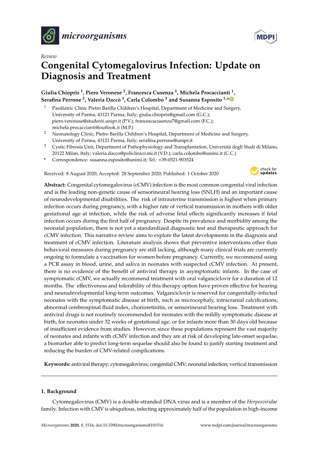 Congenital Cytomegalovirus Infection: Update on Diagnosis and Treatment