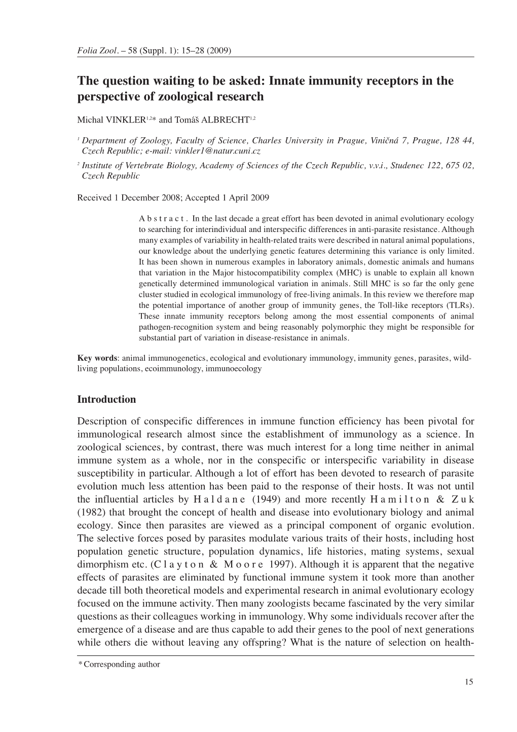 Innate Immunity Receptors in the Perspective of Zoological Research