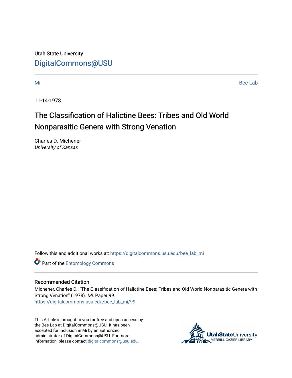 The Classification of Halictine Bees: Ribest and Old World Nonparasitic Genera with Strong Venation