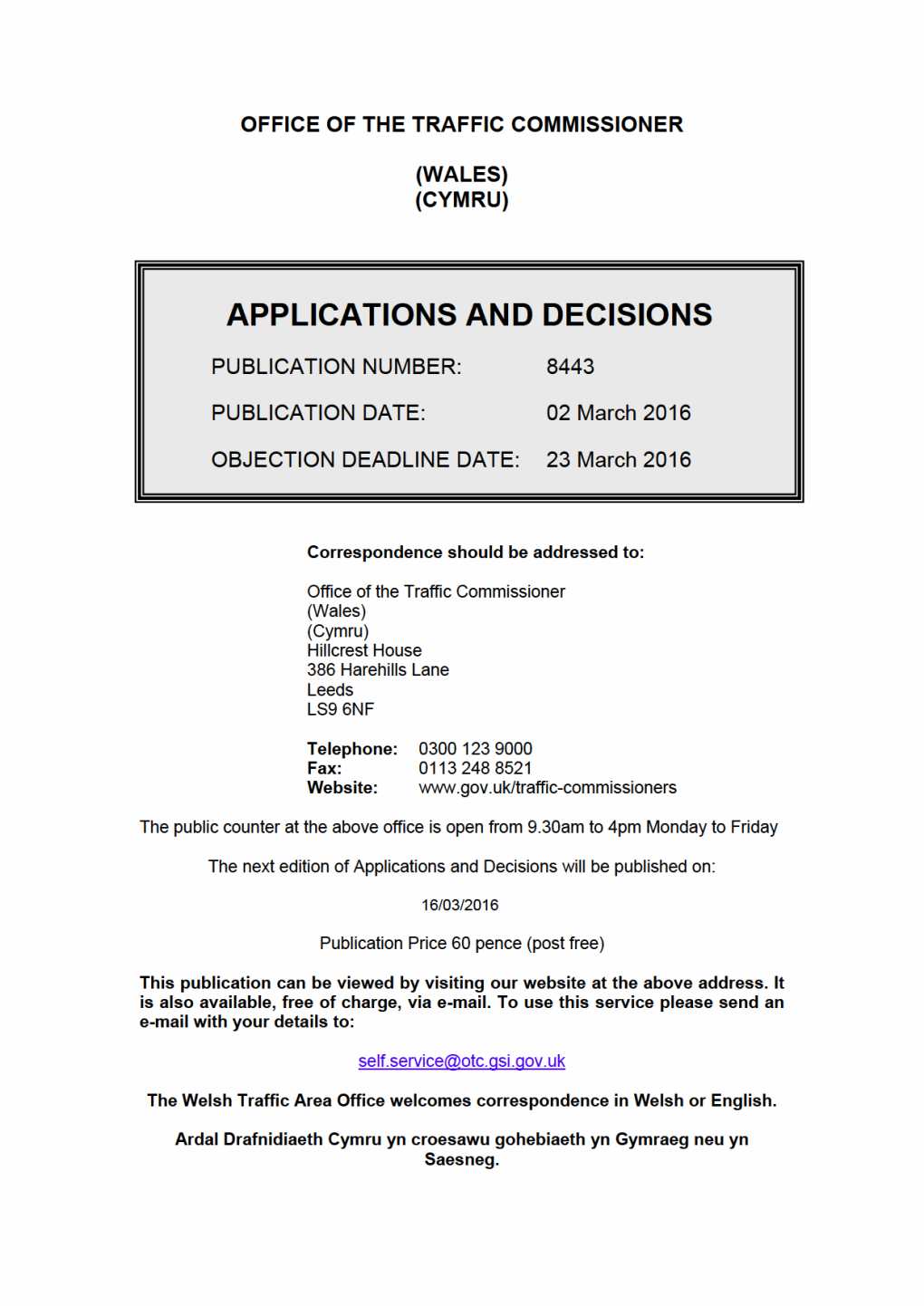 APPLICATIONS and DECISIONS 02 March 2016