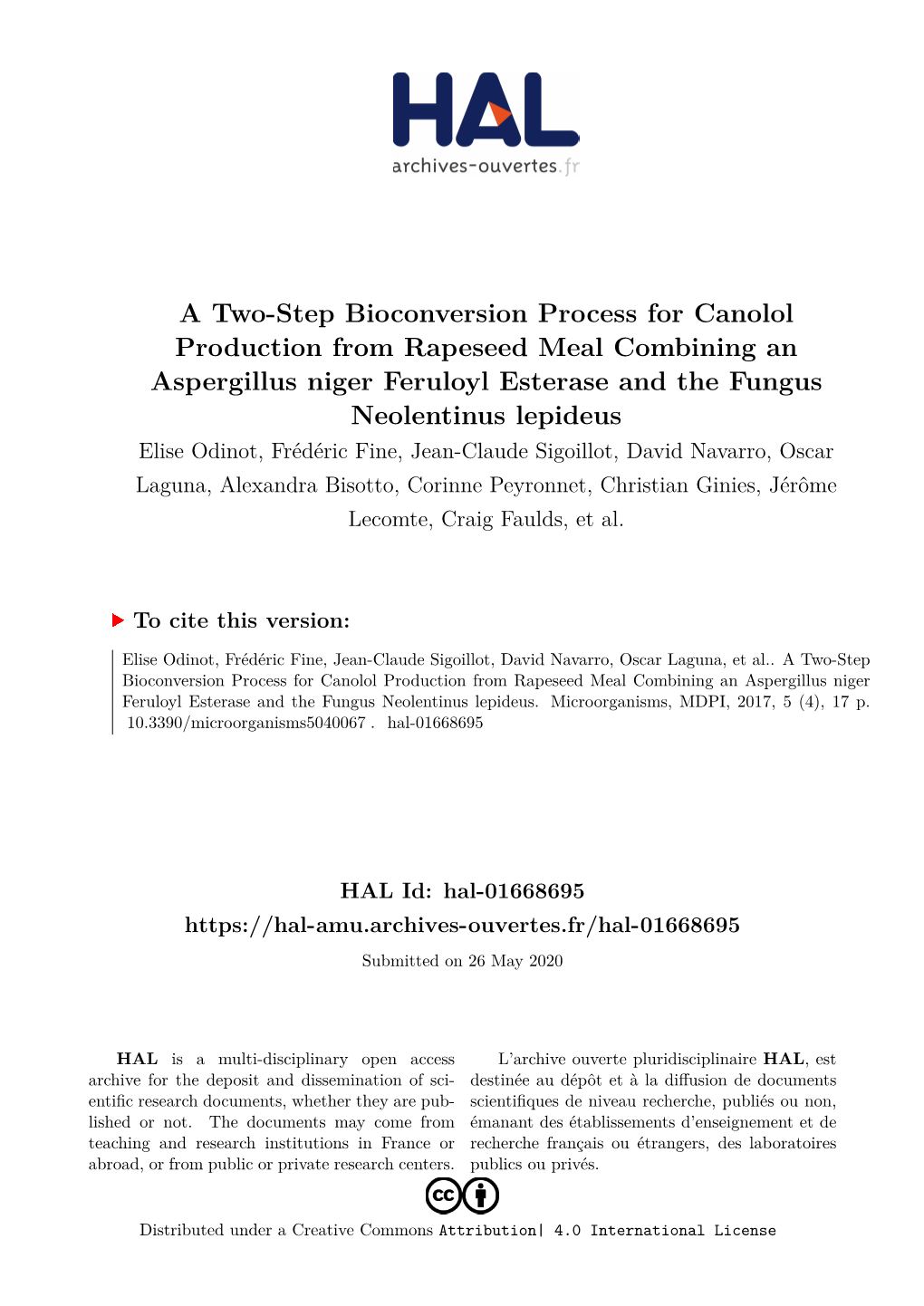 A Two-Step Bioconversion Process for Canolol Production