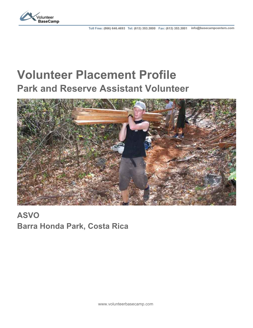 Volunteer Placement Profile Park and Reserve Assistant Volunteer