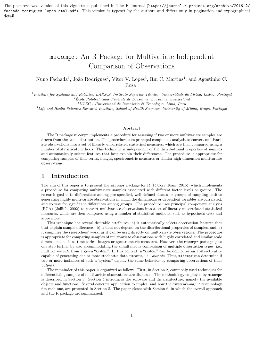 Micompr: an R Package for Multivariate Independent Comparison of Observations