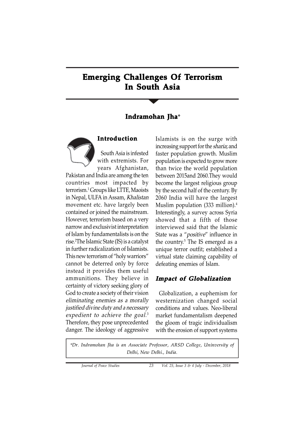 Emerging Challenges of Terrorism in South Asia