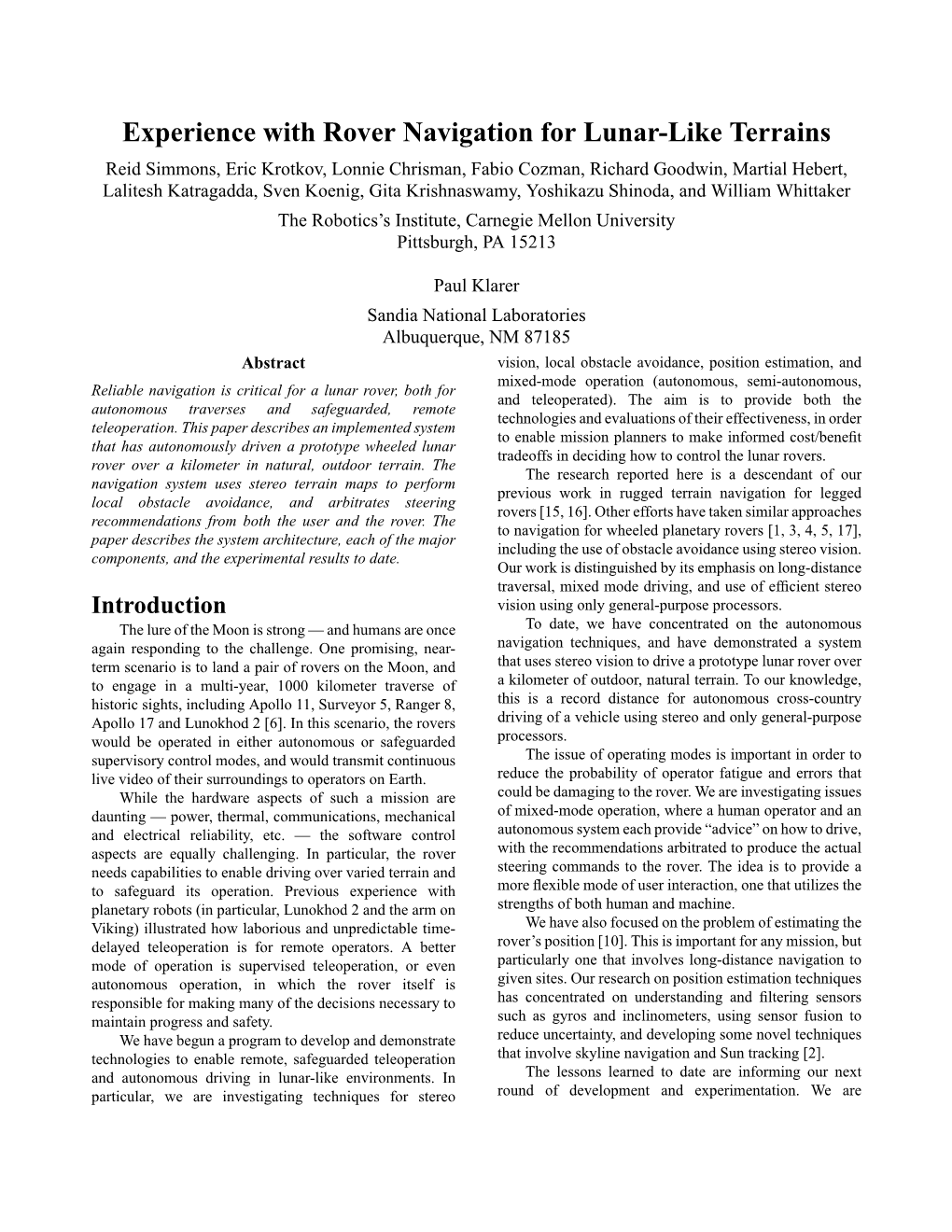 Experience with Rover Navigation for Lunar-Like Terrains