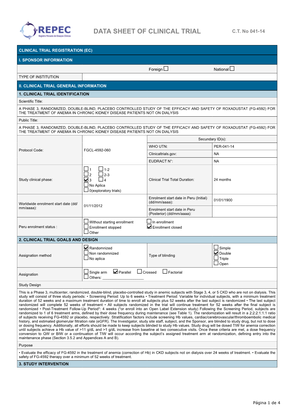 Data Sheet of Clinical Trial C.T