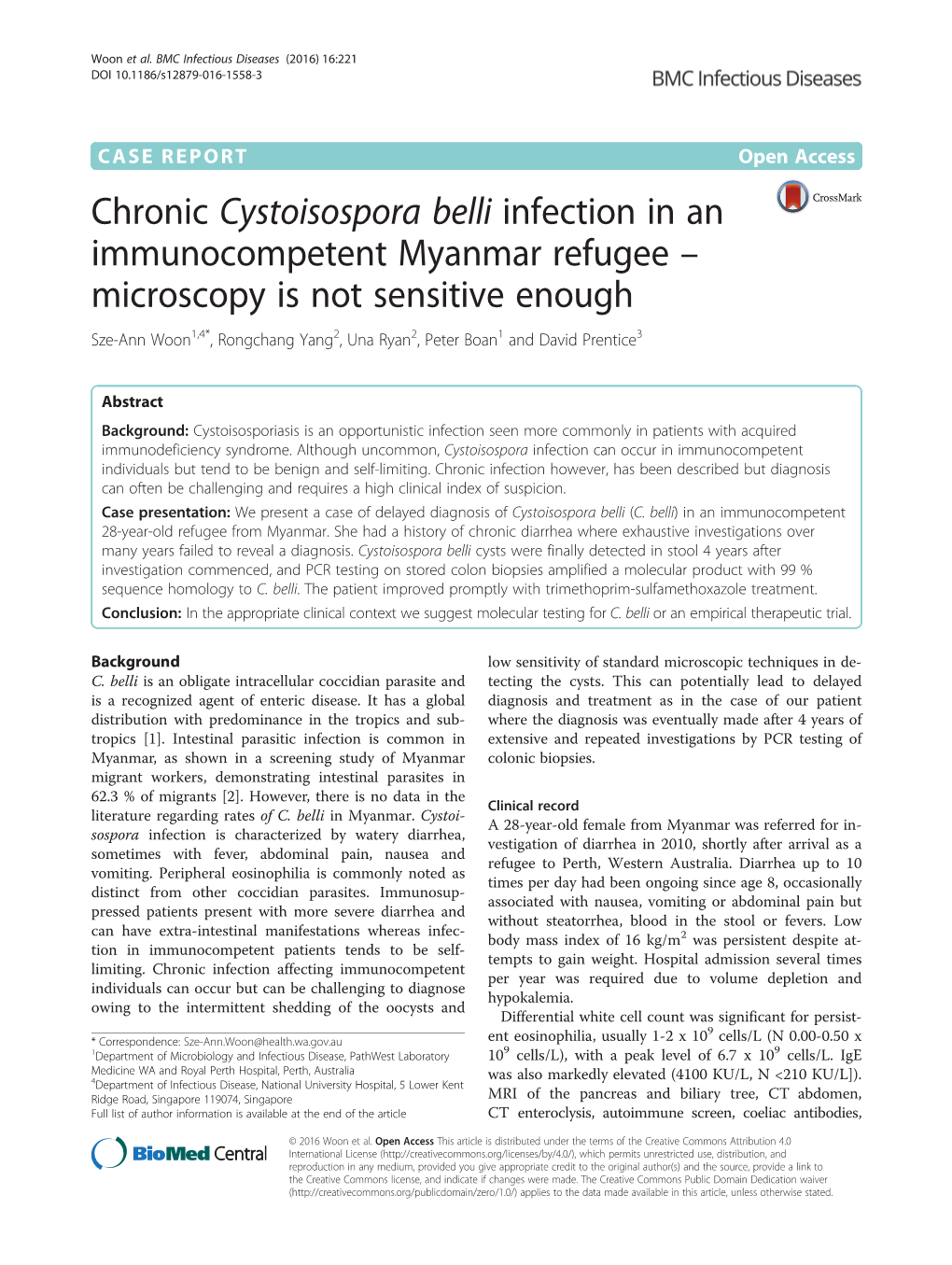 Chronic Cystoisospora Belli Infection in An