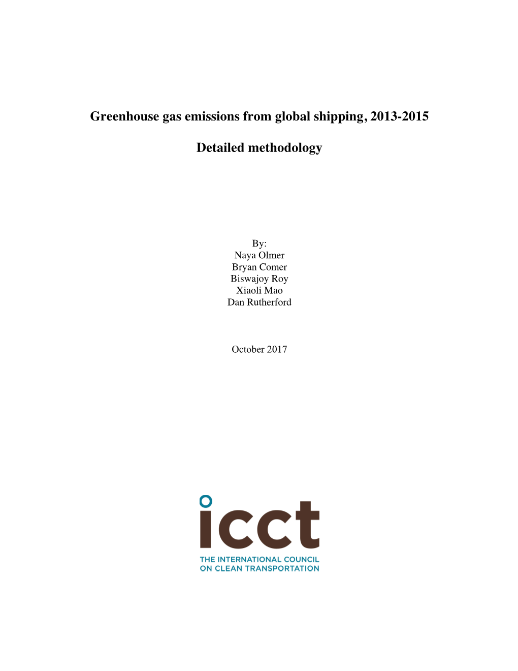 Greenhouse Gas Emissions from Global Shipping, 2013–2015 (Olmer Et Al., 2017)