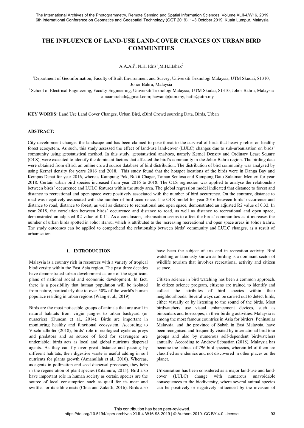 The Influence of Land-Use Land-Cover Changes on Urban Bird Communities