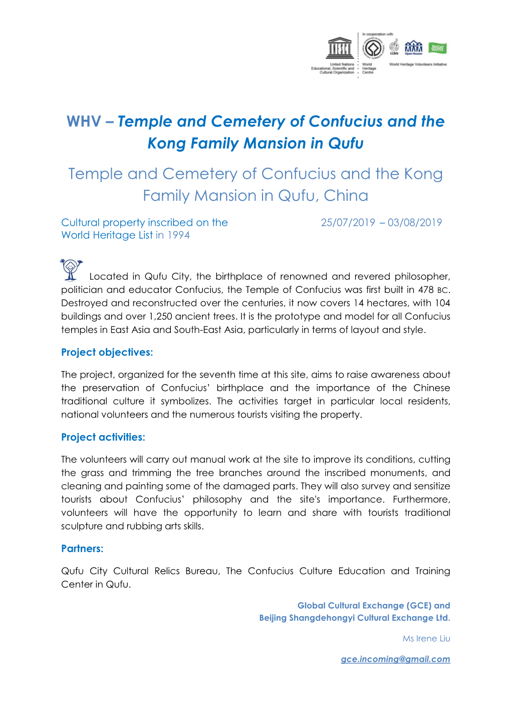 WHV – Temple and Cemetery of Confucius and the Kong Family Mansion in Qufu Temple and Cemetery of Confucius and the Kong Family Mansion in Qufu, China