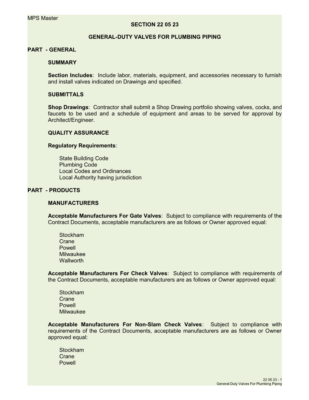 General-Duty Valves for Plumbing Piping