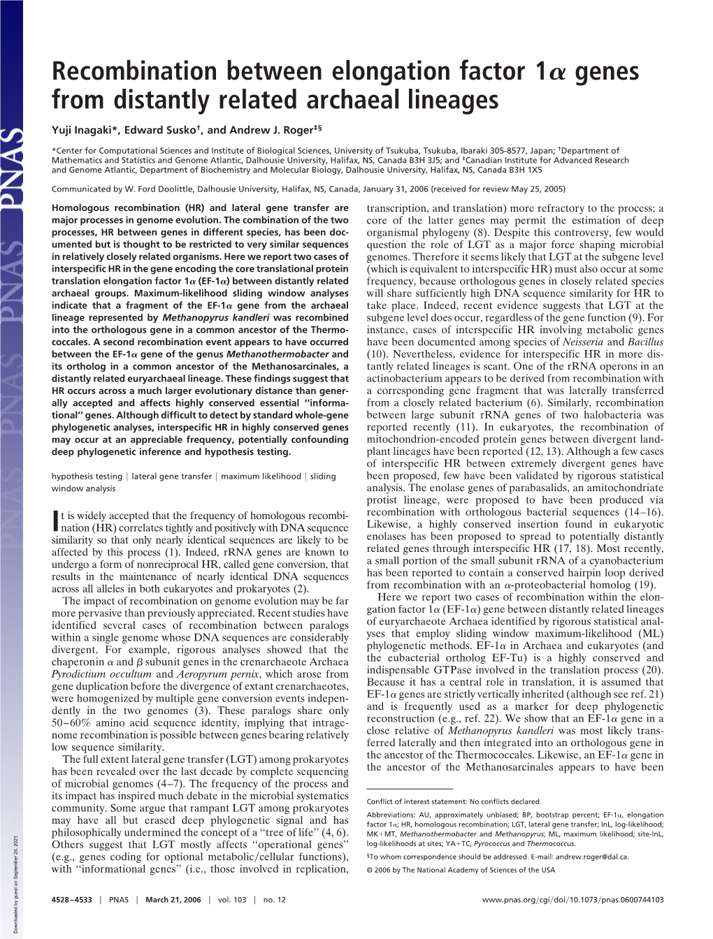 Recombination Between Elongation Factor 1 Genes from Distantly Related