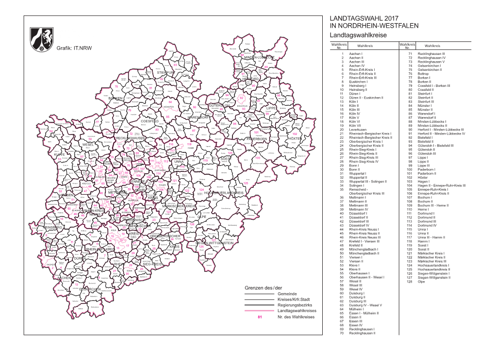 LANDTAGSWAHL 2017 in NORDRHEIN-WESTFALEN Landesamt Für Datenverarbeitung Landtagswahlkreise