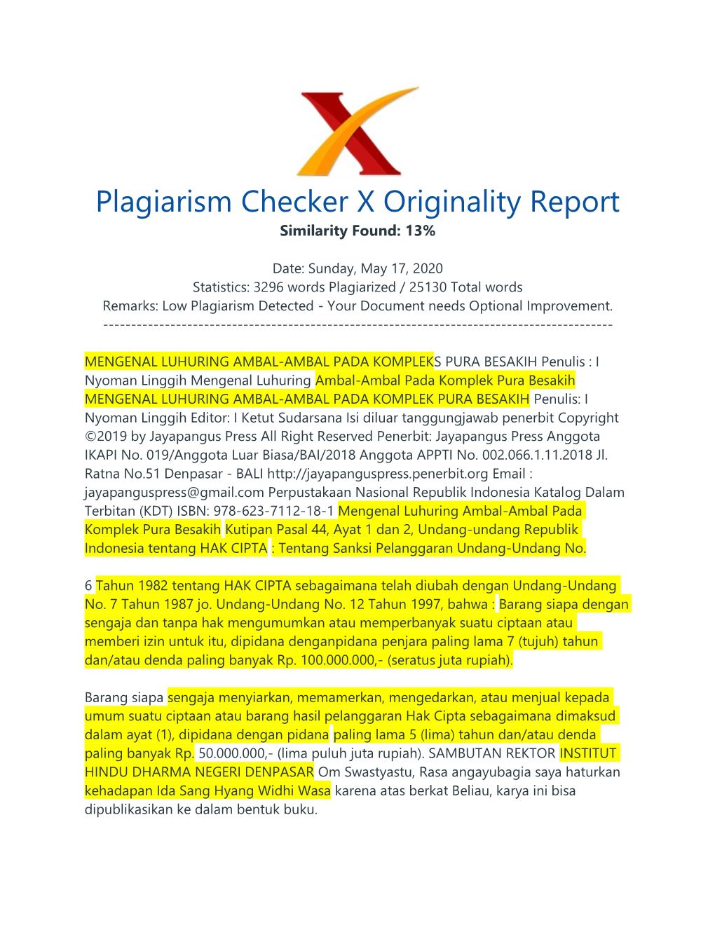 Plagiarism Checker X Originality Report Similarity Found: 13%