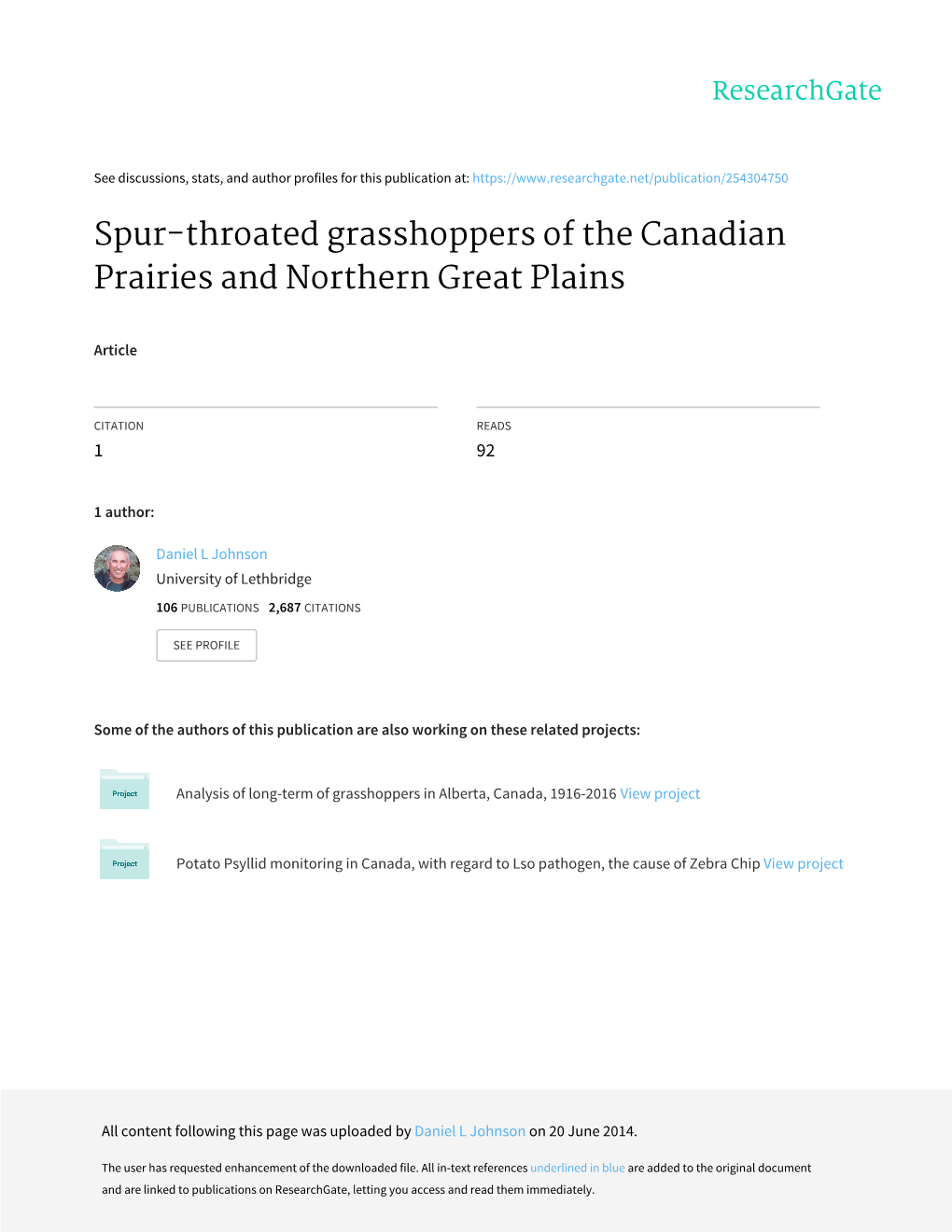 Spur-Throated Grasshoppers of the Canadian Prairies and Northern Great Plains