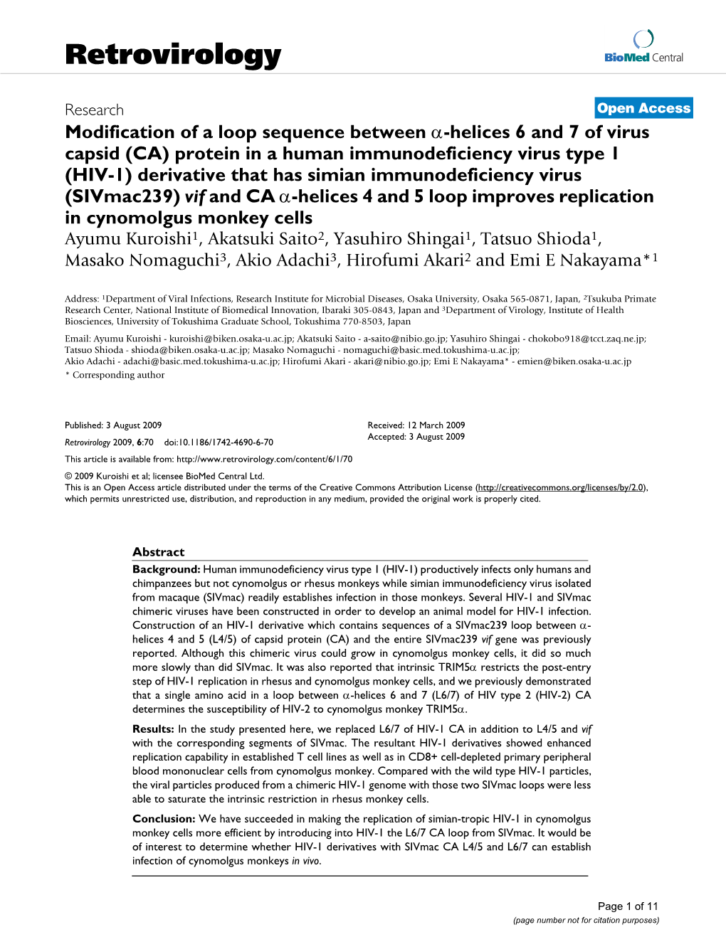 Retrovirology Biomed Central